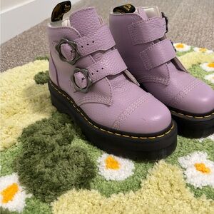 Dr. Martens Lavender Leather Boots with Flower Buckles